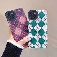 ekoneda putpu purple green check grid case for iphone 11 12 13 pro xs max xr x 7 8 plus silicone protective cover cases