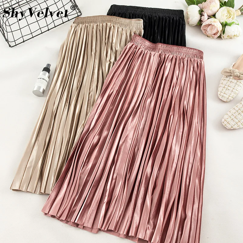 Осенне-зимняя плиссированная бархатная юбка женская с высокой талией длинные