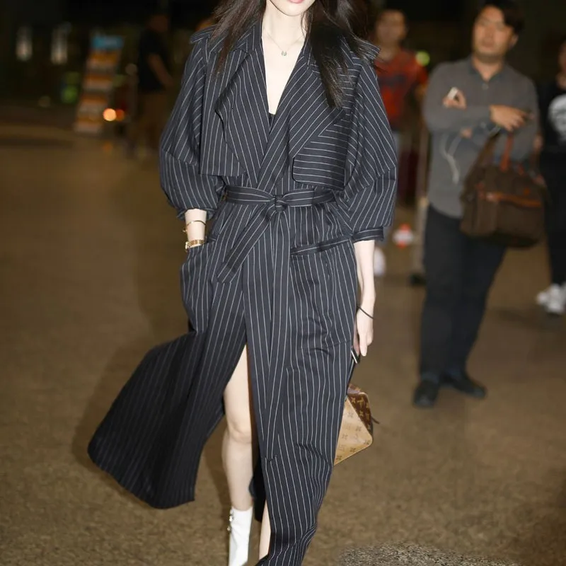 Женский Длинный тренчкот с поясом модный свободного покроя 2020|Женские плащи и