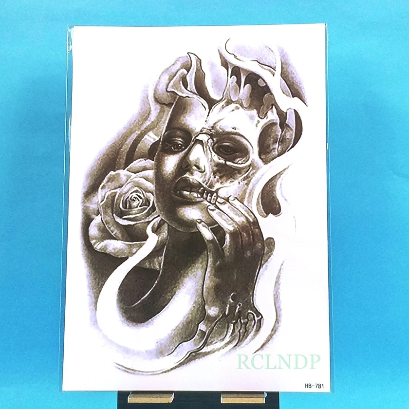 

Waterproof Temporary Tattoo Sticker Skull head Rose Flower Fake Tatto Flash Tatoo Back Leg Arm belly big size for Women girl Men
