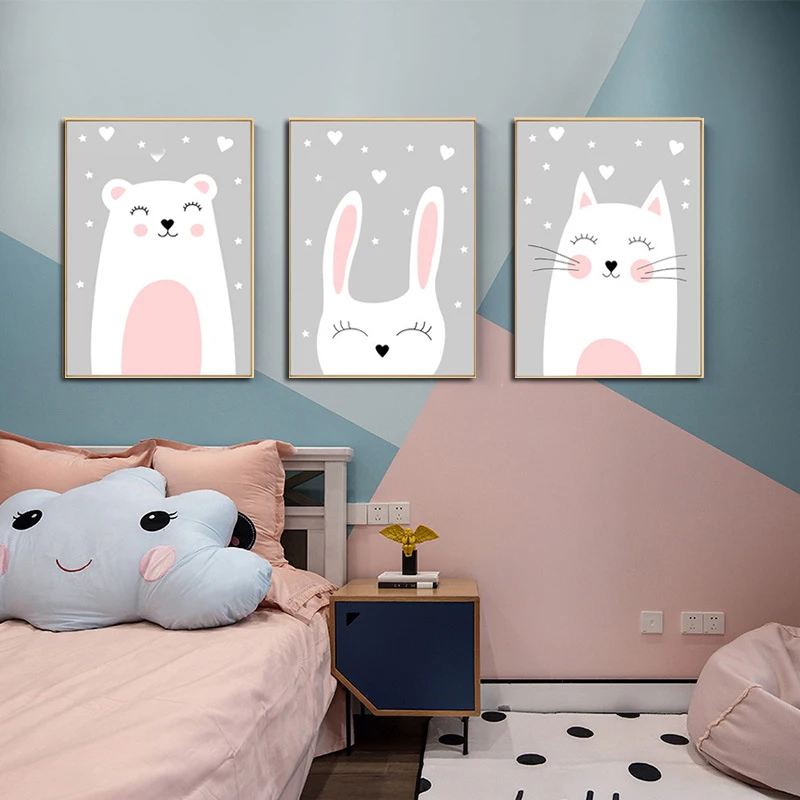 Милые животные мультфильм белый медведь холст украшение живопись улыбка кот