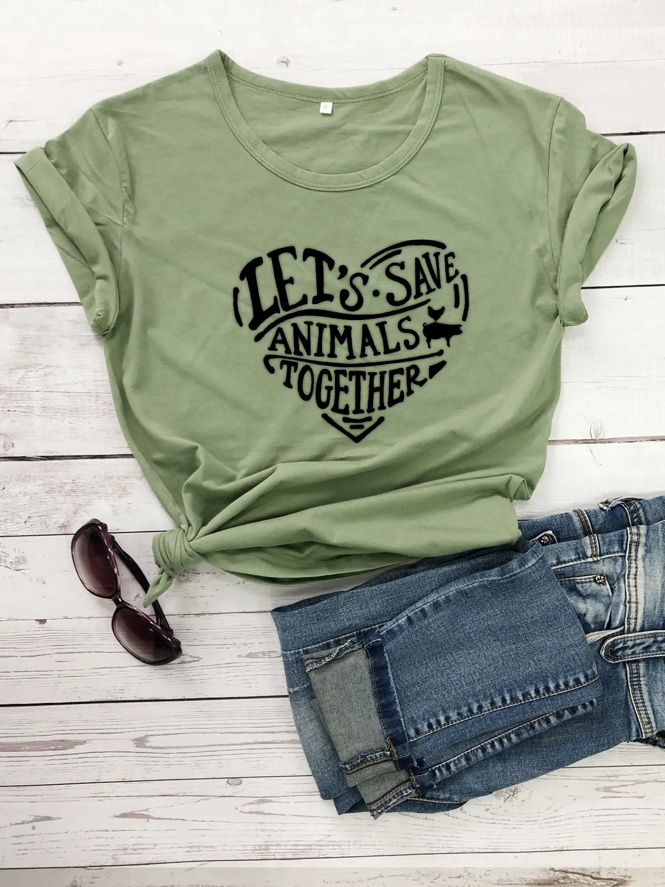 

100% Cotton Women T Shirt Let's Save The Animal Heart Printed Tshirt Ladies Short Sleeve Tee Shirt Women Female Tops Clothes