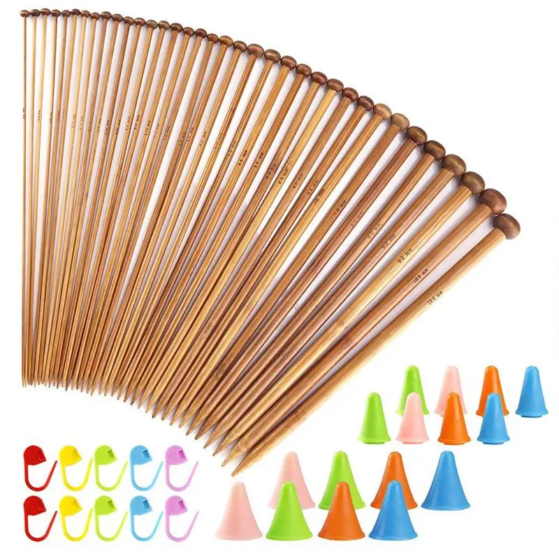 62 Pieces Knitting Needles Set with 18 Sizes Bamboo and Needle Point Protectors Crotchet | Дом и сад