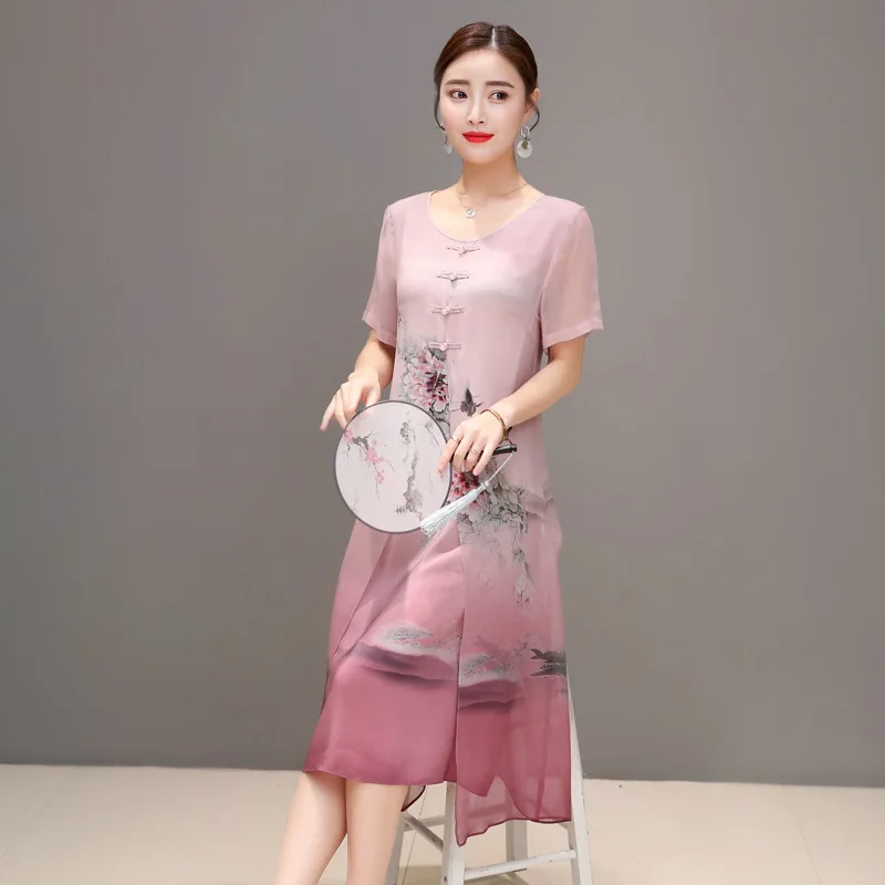 Женское платье с коротким рукавом и круглым вырезом цветочным принтом | Женская