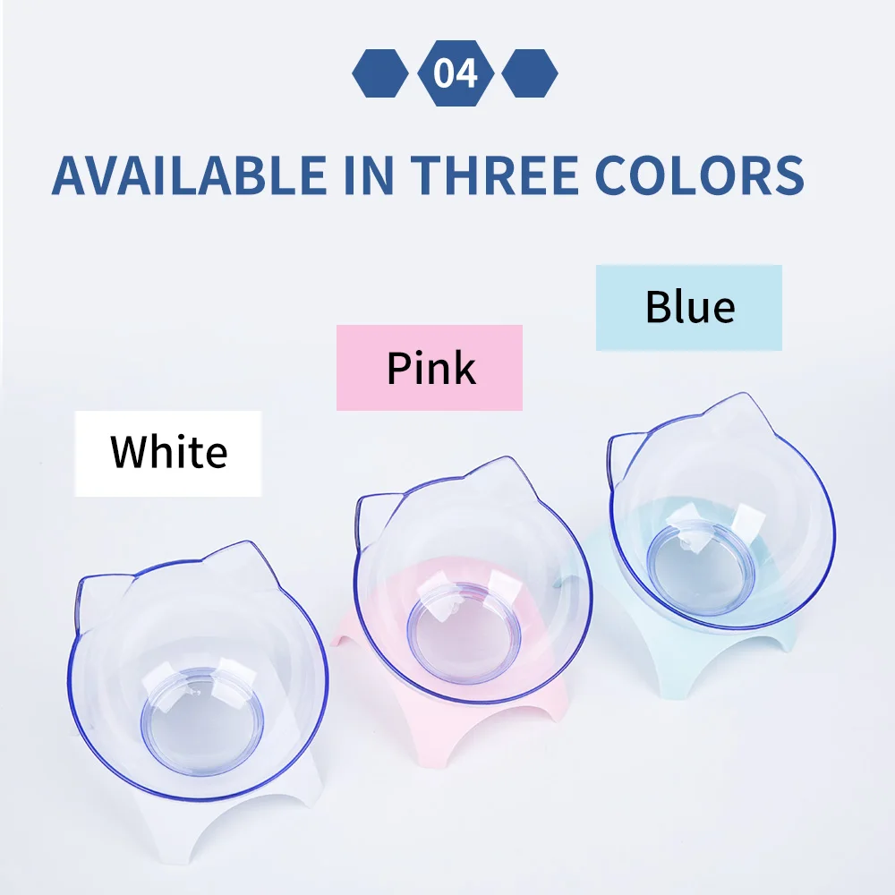 

Pet Products Cats Dogs 15 Degree Tilt Protective Neck Bowl Food Container With Stand Single Transparent Bowl Feeder