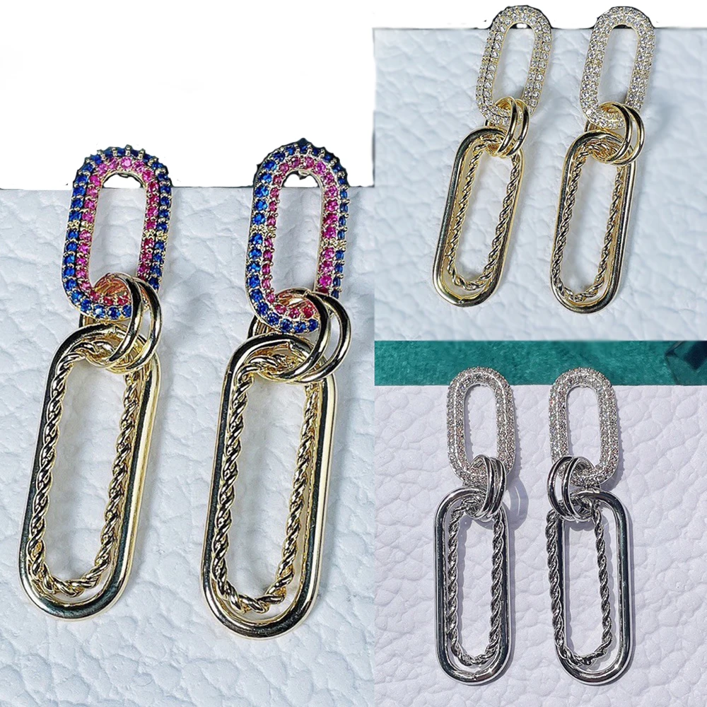 

ASNORA New Fashion Personality Geometric Earrings European And American Retro Zircon Earrings Chain Earrings