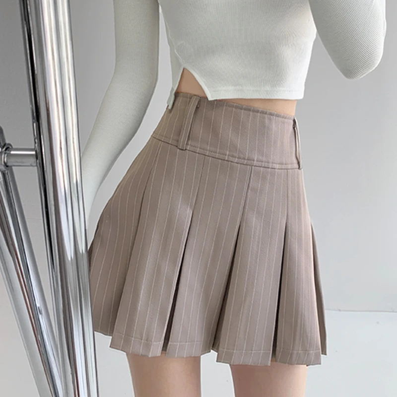 

Summer Women High Waist Slim Pleated Skirts Casual Mini A-Line Skirt Preppy Style Striped Korean Sweet Kawaii Female Skirts