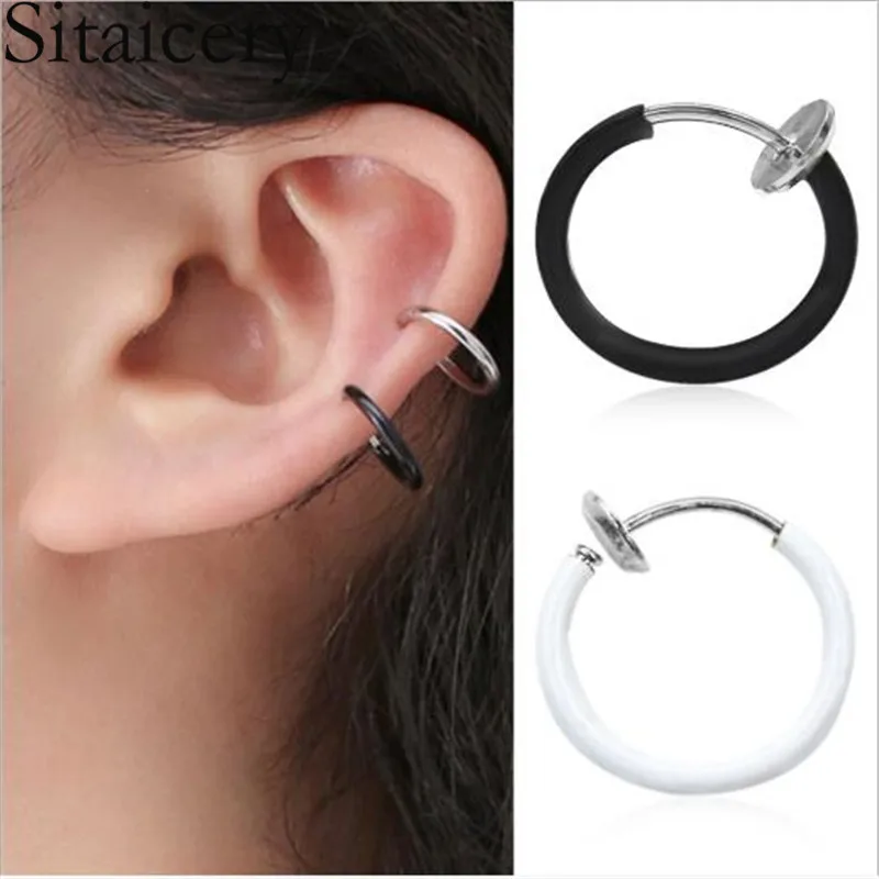 

2Pcs Retractable Earrings Fake Nose Ring Goth Punk Lip Ear Nose Clip On Septum Fake Piercing Hoop Lip Hoop Earrings Rings