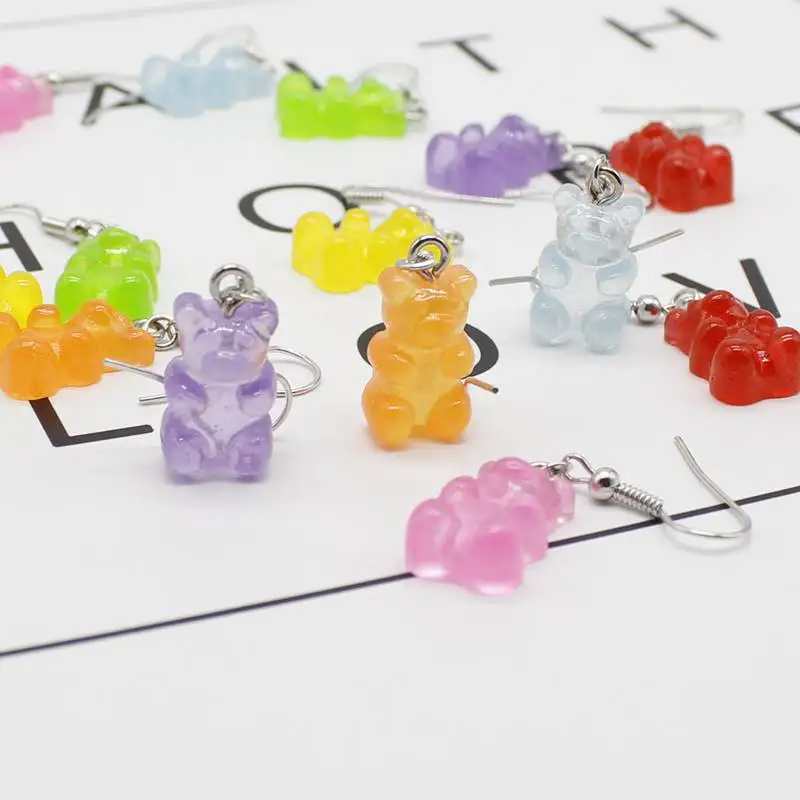 Милые цветные яркие серьги ручной работы в стиле Ins с мультяшным медведем