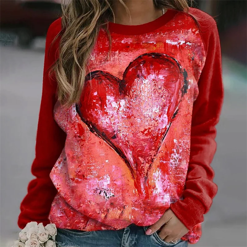 

Autumn And Winter Long-Sleeved Round Neck Casual T-Shirt Colorful Pattern Printing Loose Hedging Plus Size Fashion Sweater Women