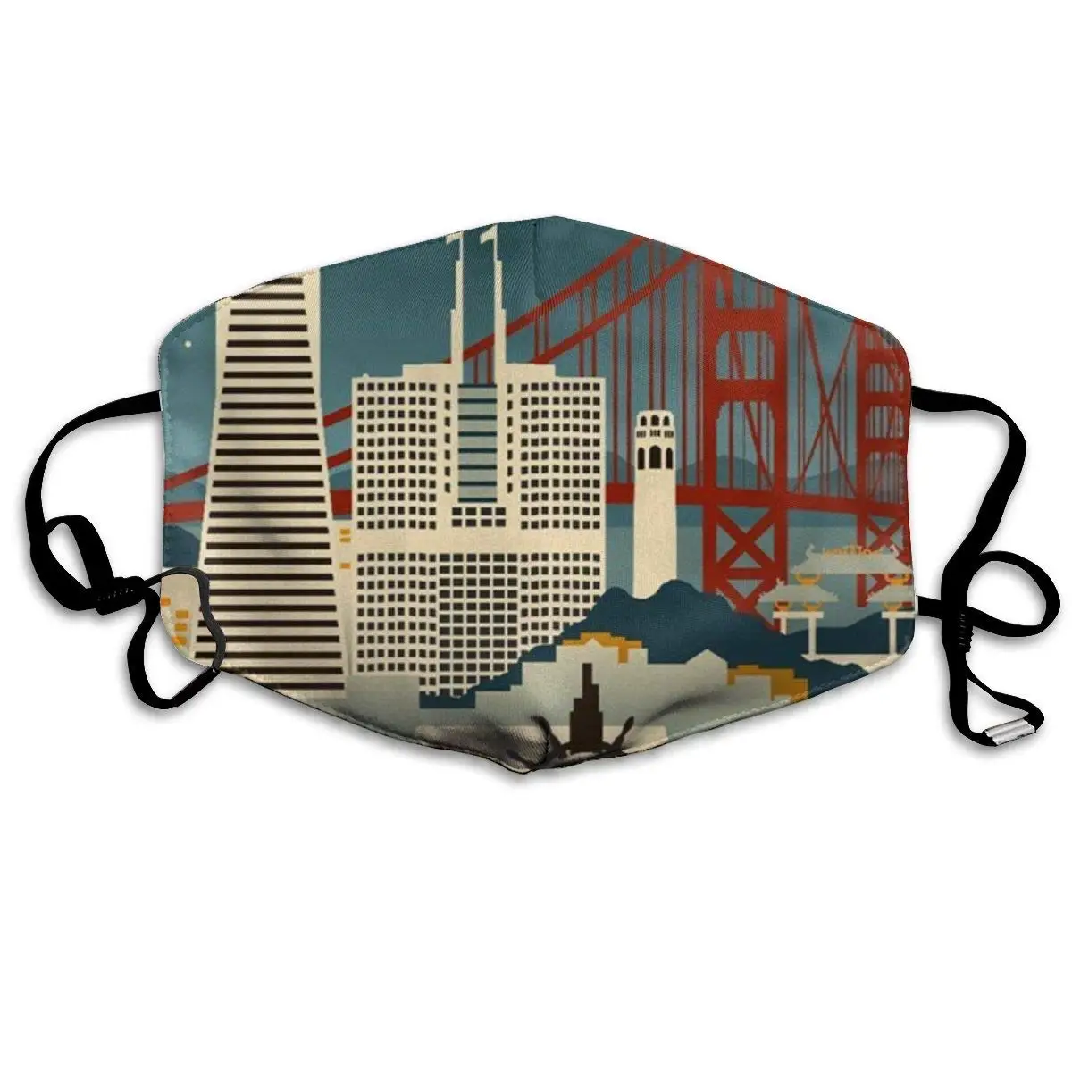 

Unisex Breathable San Francisco California Retro Skyline Mouth Mask, Adjustable Earloop Anti Dust Pollution Face Mask