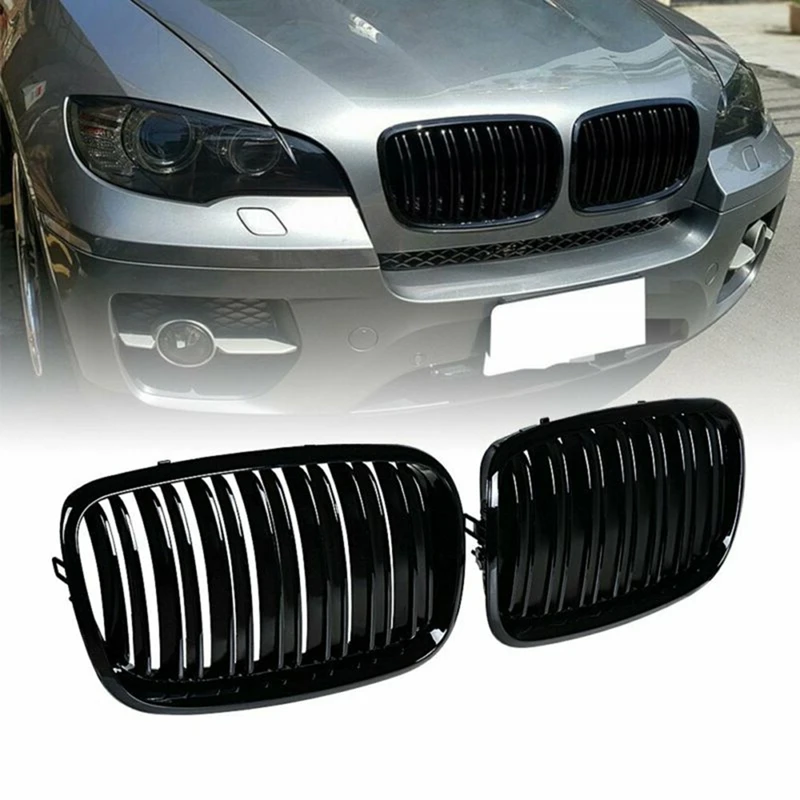 Двойная решетка радиатора X5 X6 передняя 2007-2013-BMW E70 E71 (ABS глянцевый черный гриль