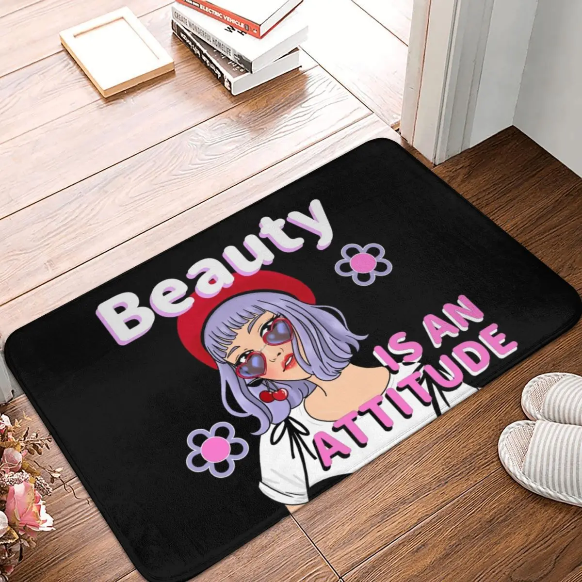 

Bath Mat Beauty Is An Attitude Cute Rug Carpet Doormat Anti-slip Removal Entrance Living Room Home Bathroom Hallway Cocina