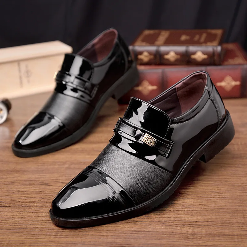 

Luxury Brand PU Leather Fashion Men Business Dress Loafers Pointed Toe Black Shoes Oxford Breathable Formal Wedding Shoes 38-44