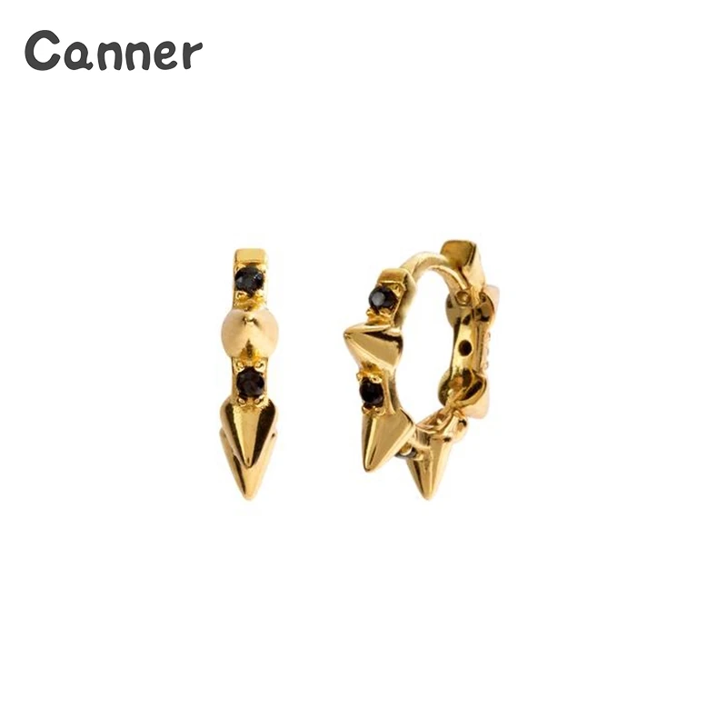 

Серьги-кольца женские/мужские из серебра 925 пробы с черным Цирконом