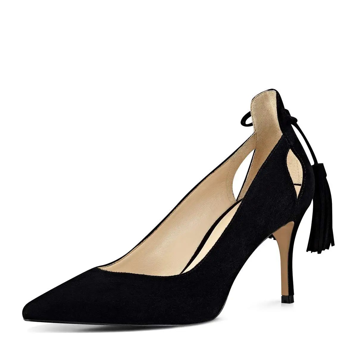 

LOVIRS Women's Pointed Toe Low Heel Stiletto 6.5cm Tassel Pumps Flock Sexy Party Wedding Women Pumps Court Shoes US 5-15