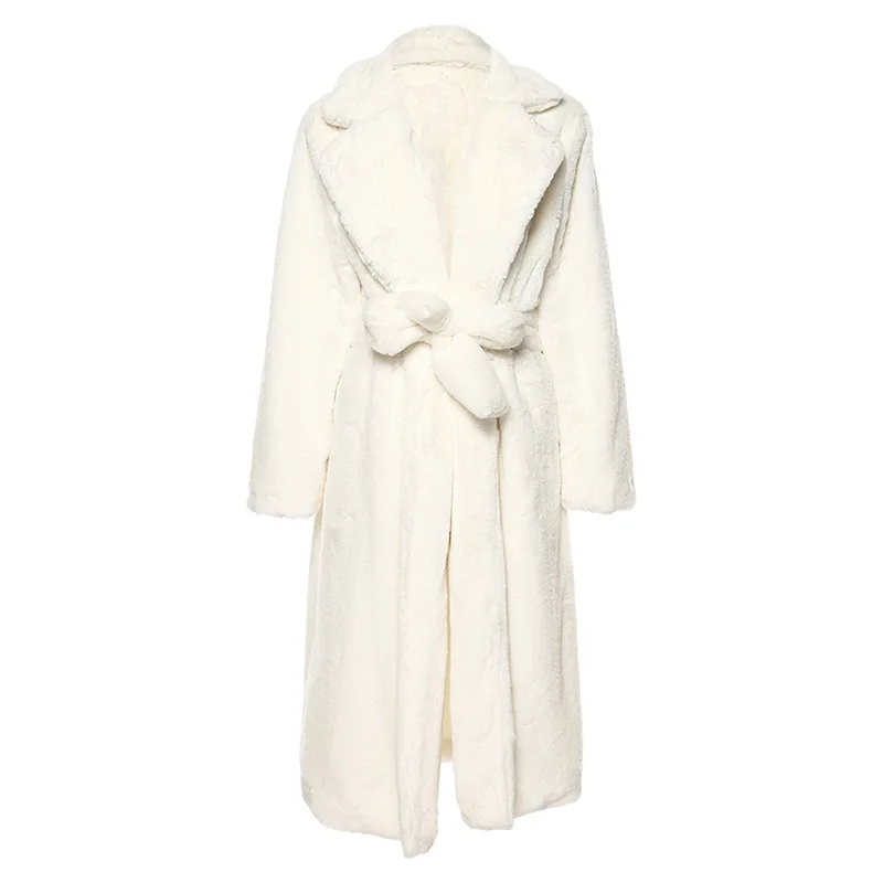 

White Long Wool Coat Jackets Women's New Solid-color Cardigan Long Coat Women's Hairy Warm Coat Cashmere Coat Max Mara