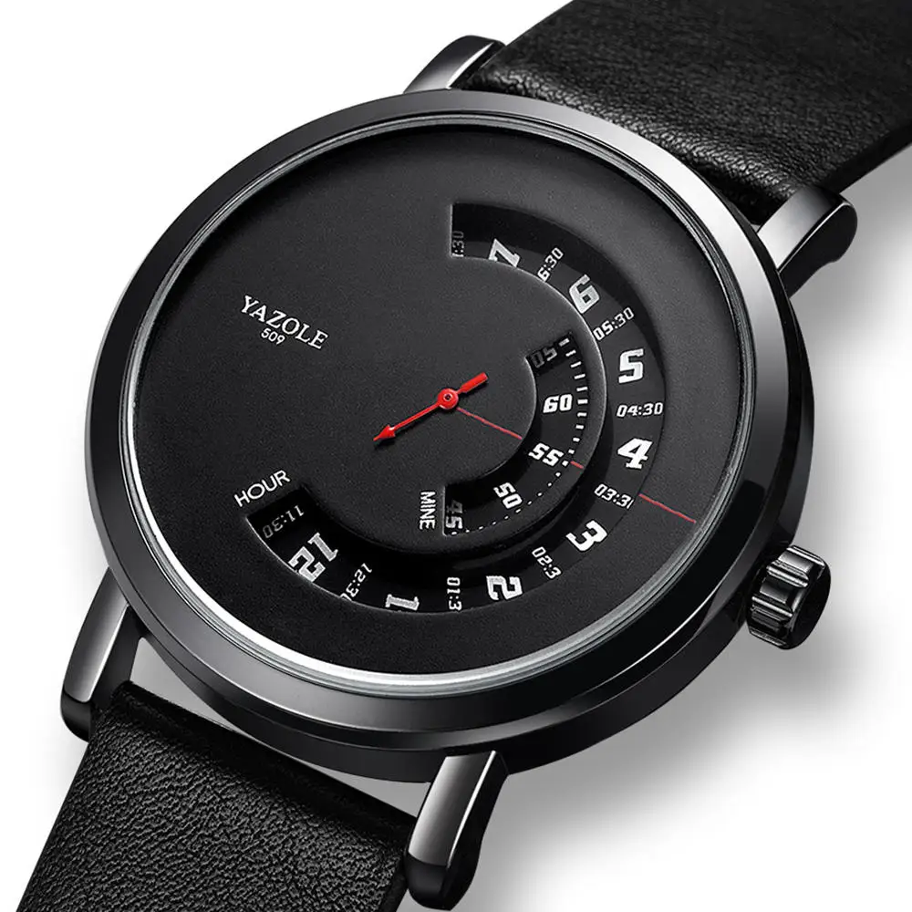

509 Turntable Design Fashion Leather Strap Red Needle Men Casual Quartz Watch