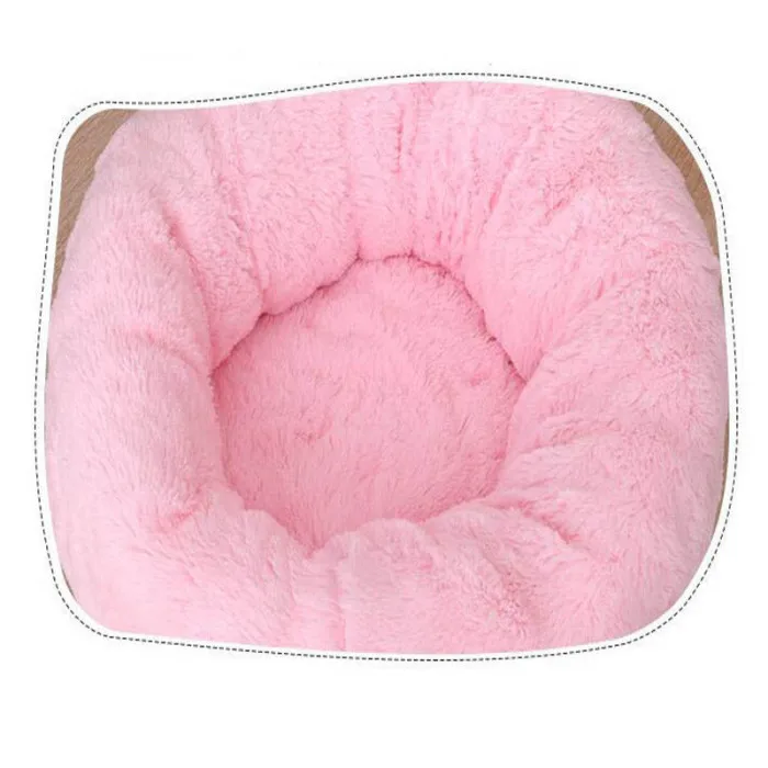 Pets Shag Plush Donut Cuddler Calming Bed Round Plush Cat Dog Mat Sleeping Bed with Pillow E2S