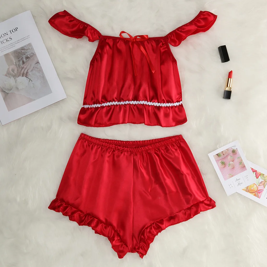 Комплект из 2 предметов женское атласное нижнее белье одежда для сна однотонная