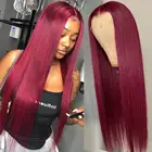 Парики средней длины, без клея, 13X 4, шелковистые прямые, Борский цвет волос 99j, синтетические кружева, искусственные натуральные волосы