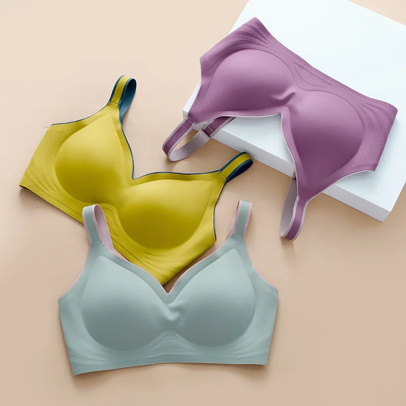2pcs New Color Latex Underwear Gradient Jelly Strap Anti-skipping Bra No Steel Ring Beauty Back For Women 6 Colors Available