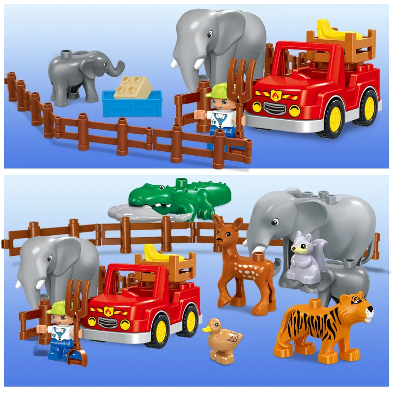 Игрушки для мальчиков и девочек Duplo животные зоопарк машинки фигурки слон тигр