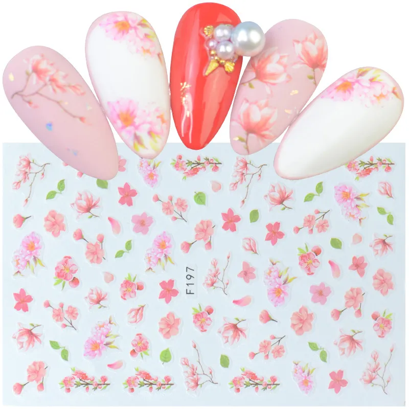 

1 Sheet 3D Nail Stickers Embossed Flowers Mixed Pattern Self-adhesive Transfer Decals Nail Art Designs Decor Nail Tips DIY