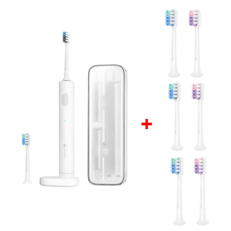 Add 6 Brush Heads Xiaomi Mijia Водонепроницаемая звуковая электрическая зубная щетка, портативная перезаряжаемая беспроводная звуковая зубная щетка, ультра звуковая зубная щетка, BET-C01 - Цвет: Add 6 Brush Heads