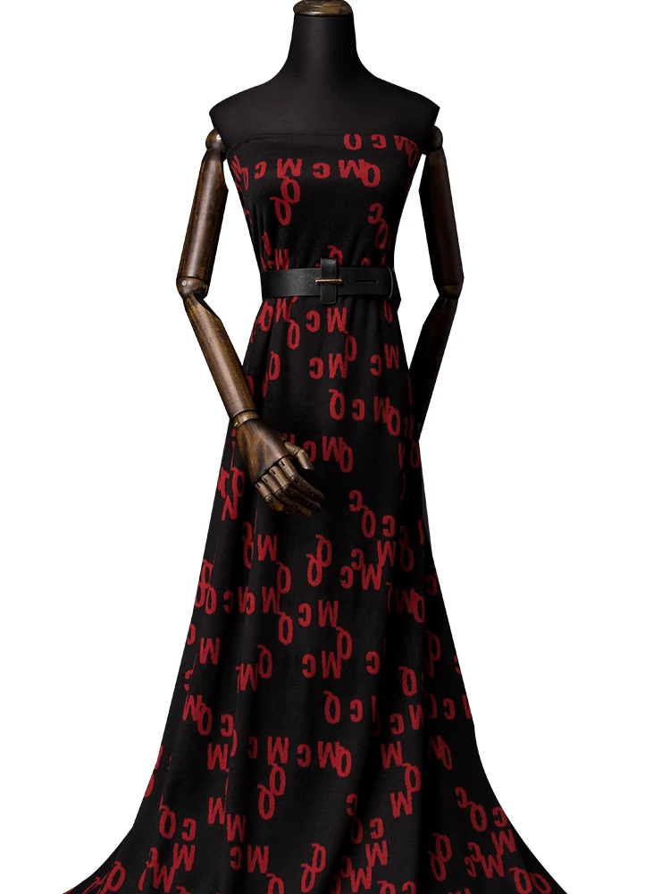 

2019 autumn and winter wool jacquard dress letter velvet cloth knitted velvet stretch fabric high-end fashion material