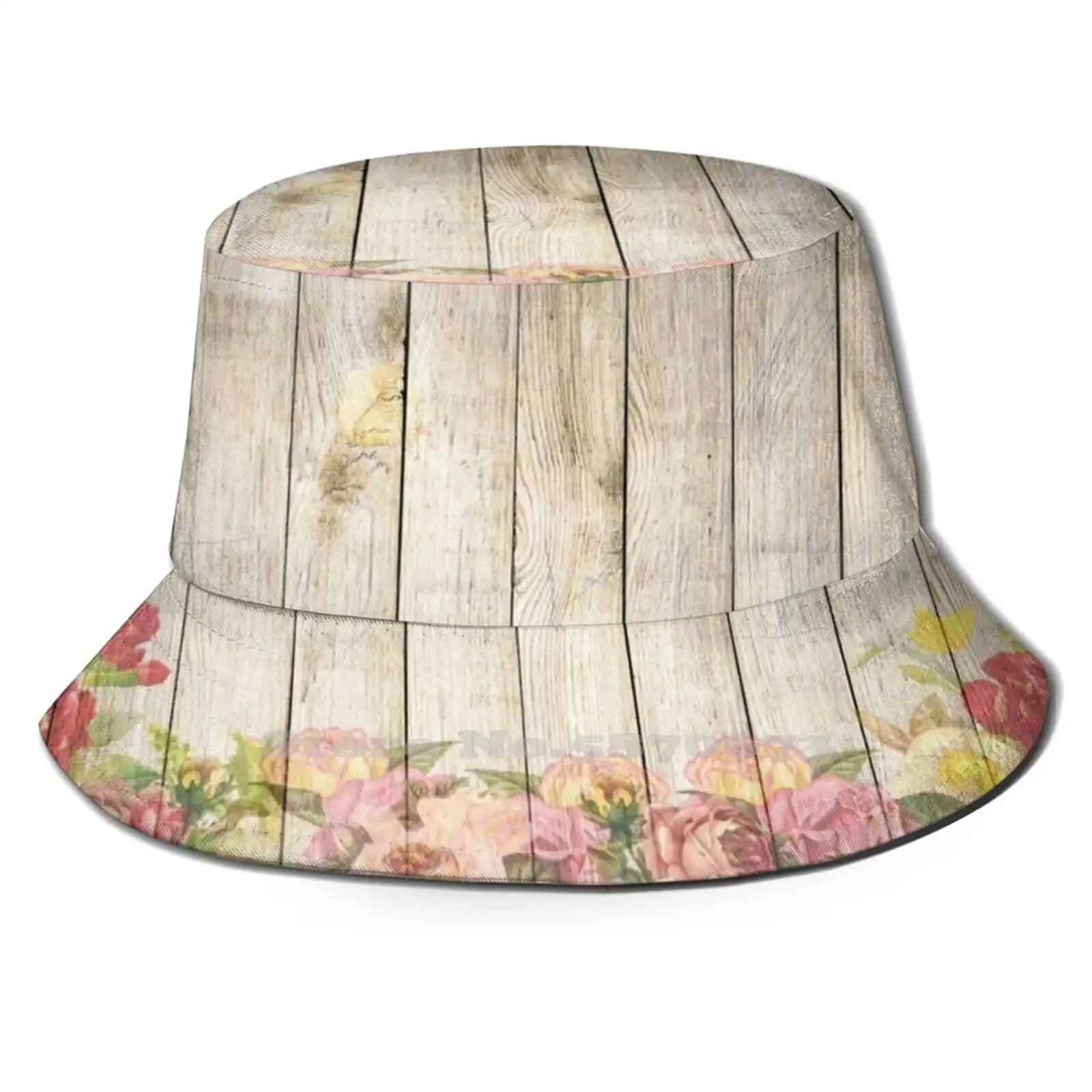 

Romantic Rose Wood Wall Design Pattern Design Printed Travel Bucket Hats Romantic Roses Wooden Wall Vintage Country House