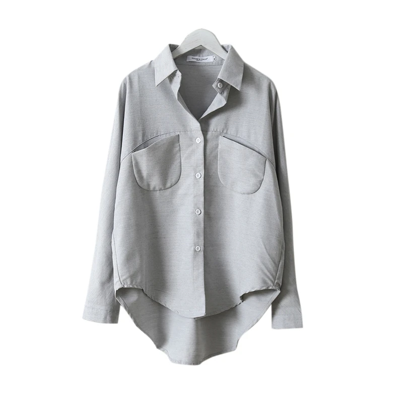 

Cotton Solid Color Women Shirts Fashion Wild Full-sleeve Blouse Tops Loose Turn-down Collar 2020 Spring New Casual Shorts Female