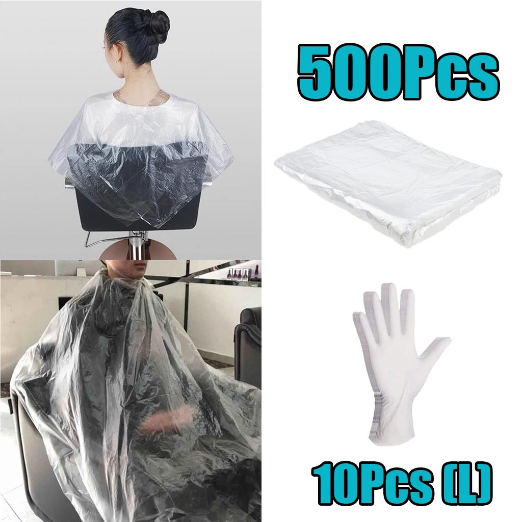 

500 Pieces Waterproof Disposable Hair Cutting Cape Capes Apron 10 Gloves _L