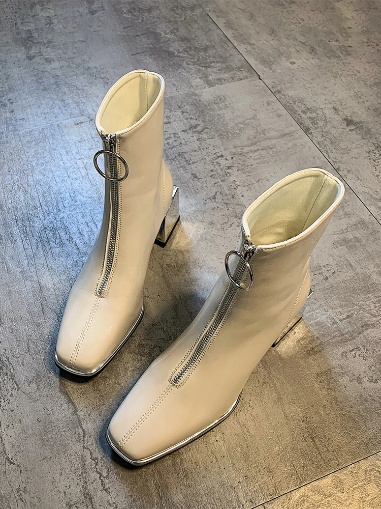 

Women's Shoes square toe short boots 2020 autumn and winter new fashion casual thick heel zipper motorcycle boots