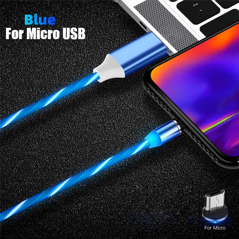Магнитный светодиодный кабель для быстрой зарядки, магнитный кабель Micro usb type C, светодиодный шнур, зарядное устройство type-C для samsung S10 Hauwei - Цвет: for micro usb