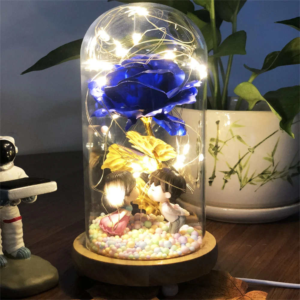 

LED Night Light Eternal Flower Glass Lamp Valentine Day Creative Gift Decoration Dried Flower Lamp Bedside Decoration Mini Light