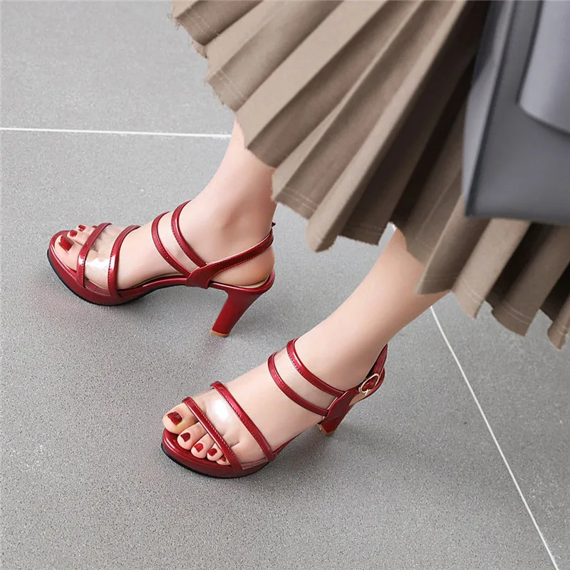 

YQBTDL Fashion New Reach Red Silver Black Woman Sandals 2020 Summer Spike High Heels Platform Shoes Open Toe Clear Womens Sandal