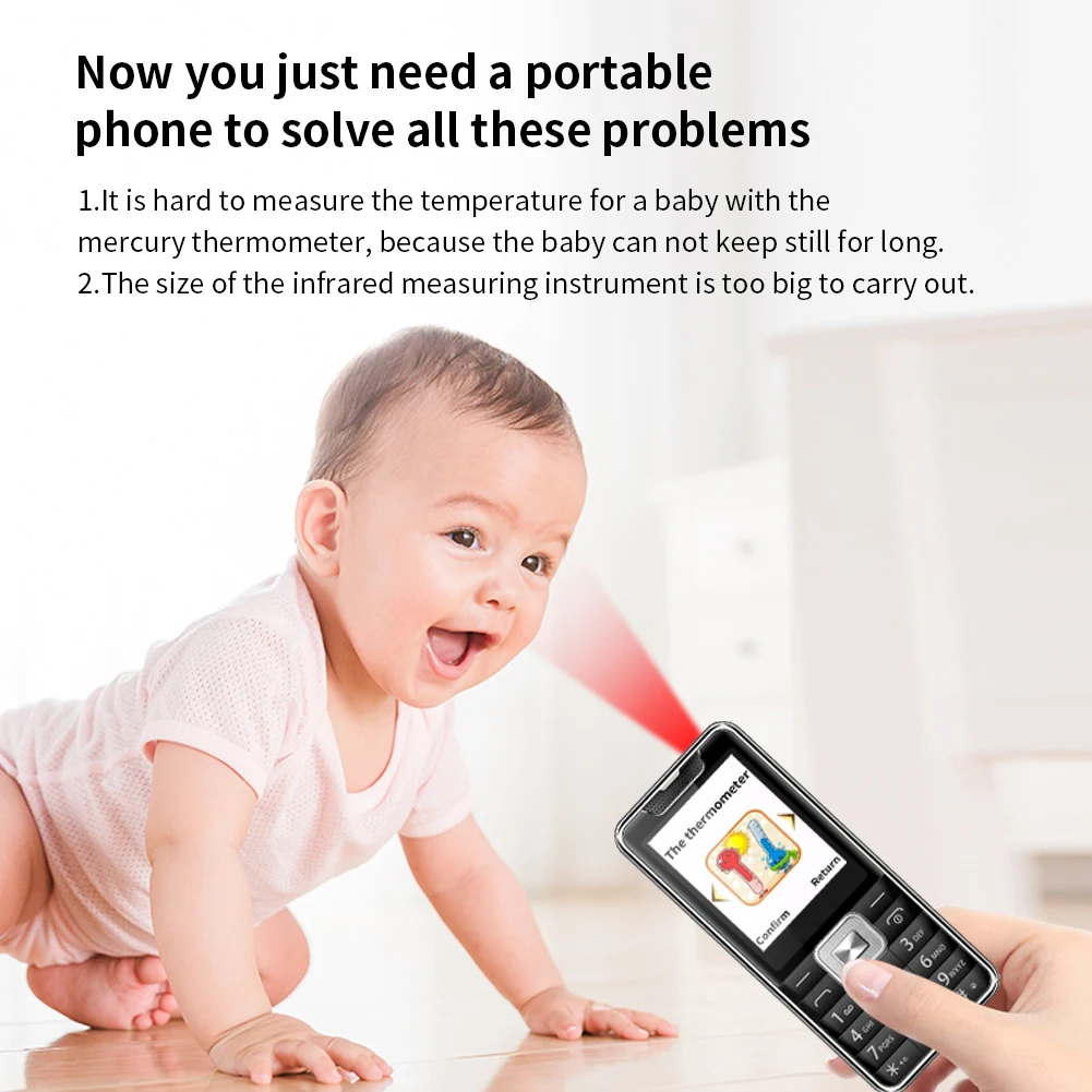 KUMI Mobile Phone with Infrared Thermometer Forehead Temperature Fever Measure for Kids Baby Adults Dual SIM Card Cellphone | Мобильные