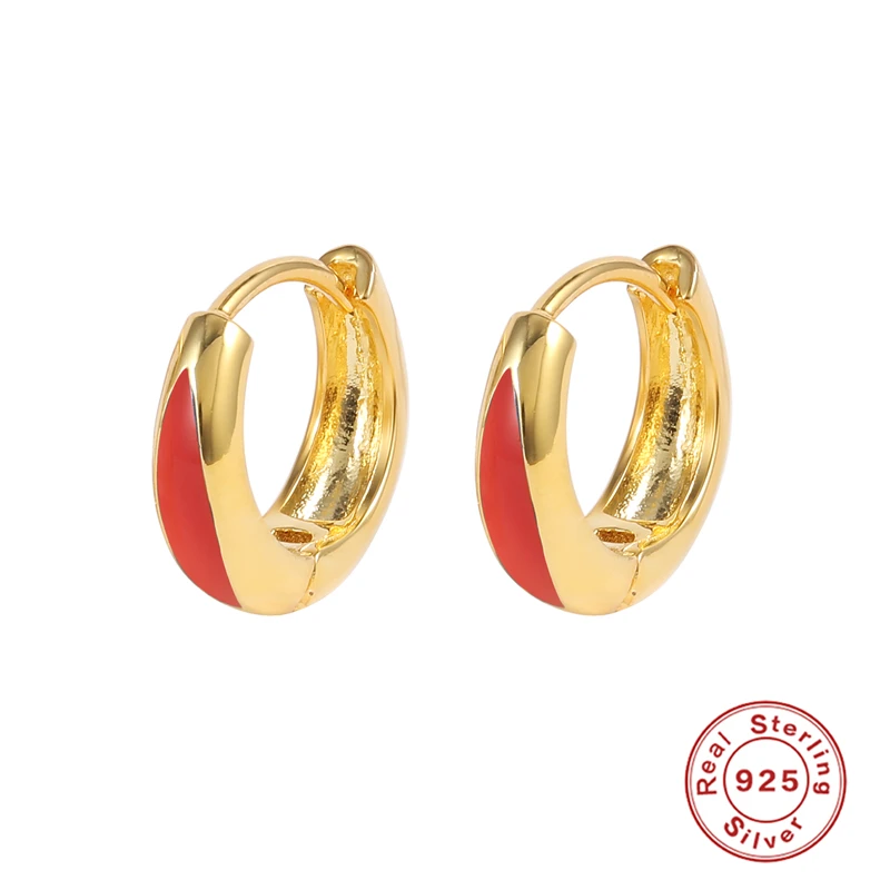 

925 Sterling Silver Earrings 2021 Trend Jewelry Handmade Enamel Colorful CZ Hoop Earrings For Women Men Wedding Party Jewelry