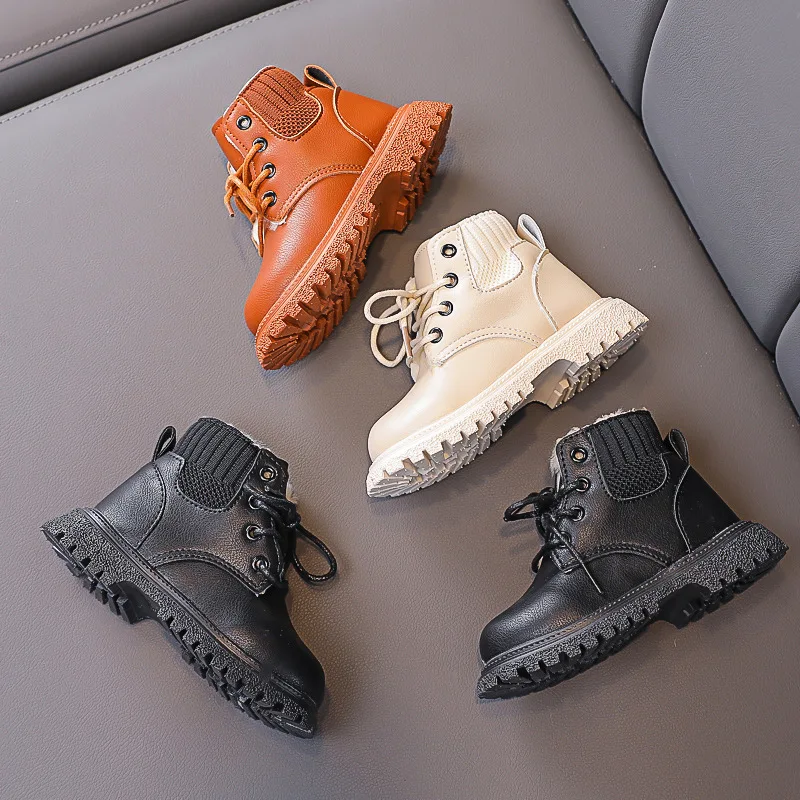 

Winter New Fashion Children Martin Boots Kids Snow Boots Boys Girls Warm Lace Up Ankle Boots Waterproof Non-slip Rubber Sneakers