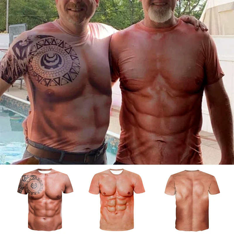 

Newest Muscle Tattoo Print T-Shirt Men Short Sleeve 3D Digital Printing футболка Oversized Men's Clothing