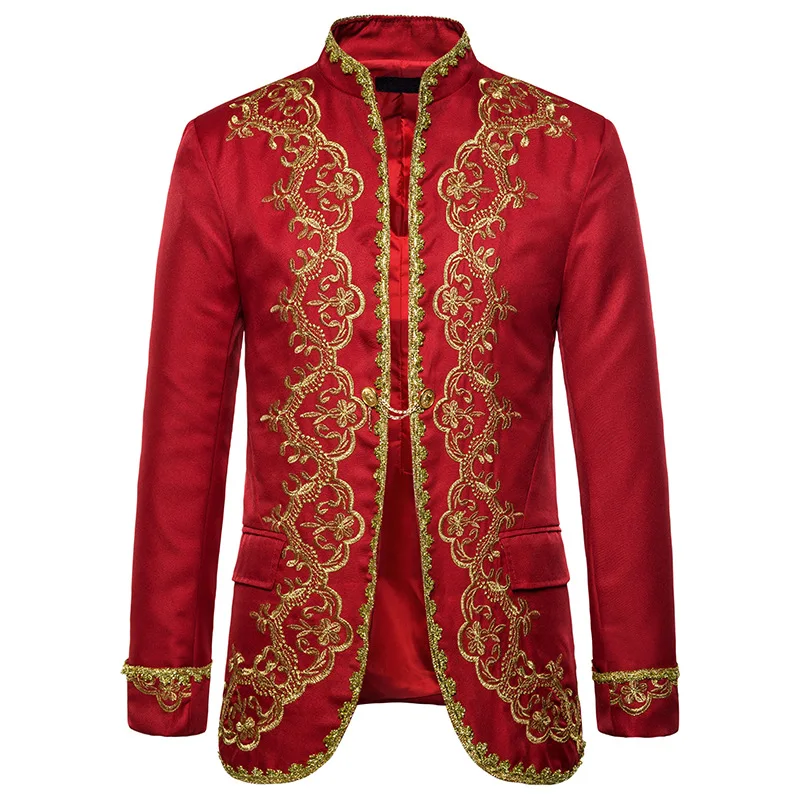 

Men's Euro Size Gold Embroidered Performance Vest & Blazer Stylish Uniqune Design Singer Stage Blazer Male Vest Slim Casual Coat
