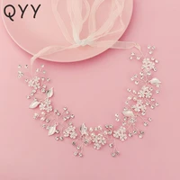 qyy bridal wedding hair accessories handmade flower leaf rhinestone headbands for women bride headpiece bridal hair jewelry gift