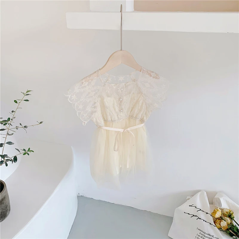 

Girls Fancy Princess Costumes 2021 New Summer Toddler Baby Lace Dresses Short Sleeve Children Wedding Party Suits