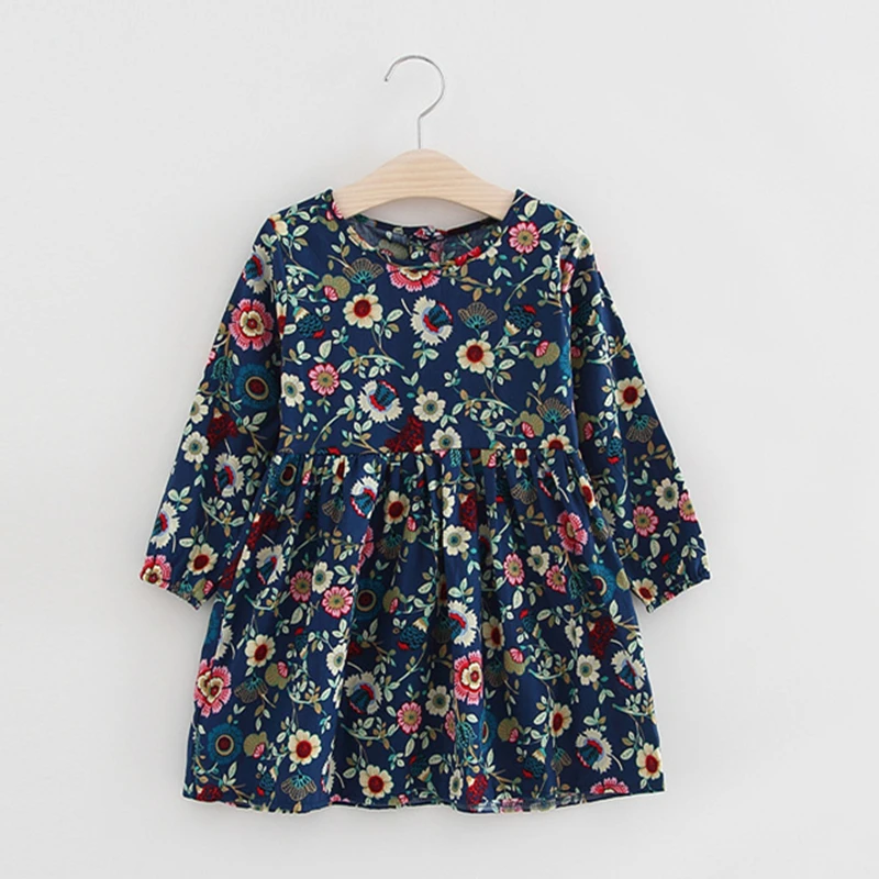 New Kids Long Sleeve Dresses Girls Flower Printed Princess Dress Summer Children Clothing 2 3 4 5 6 7 Years Girl Elegant Outfits | Детская