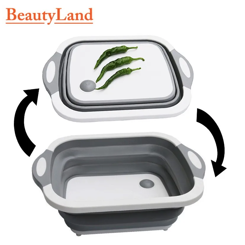 

Готовая Стоковая ~ BeautyLand Складная Многофункциональная кухонная разделочная доска для ванной комнаты, кухонный умывальник с сливной водой