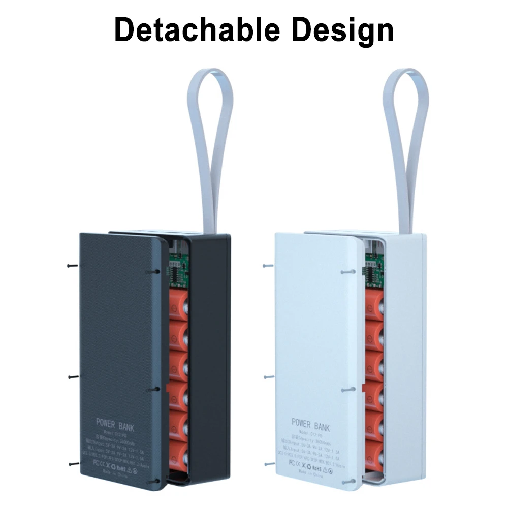 12*18650 батарея коробка для хранения DIY 18650 банк питания чехол PD QC3.0 двойной USB