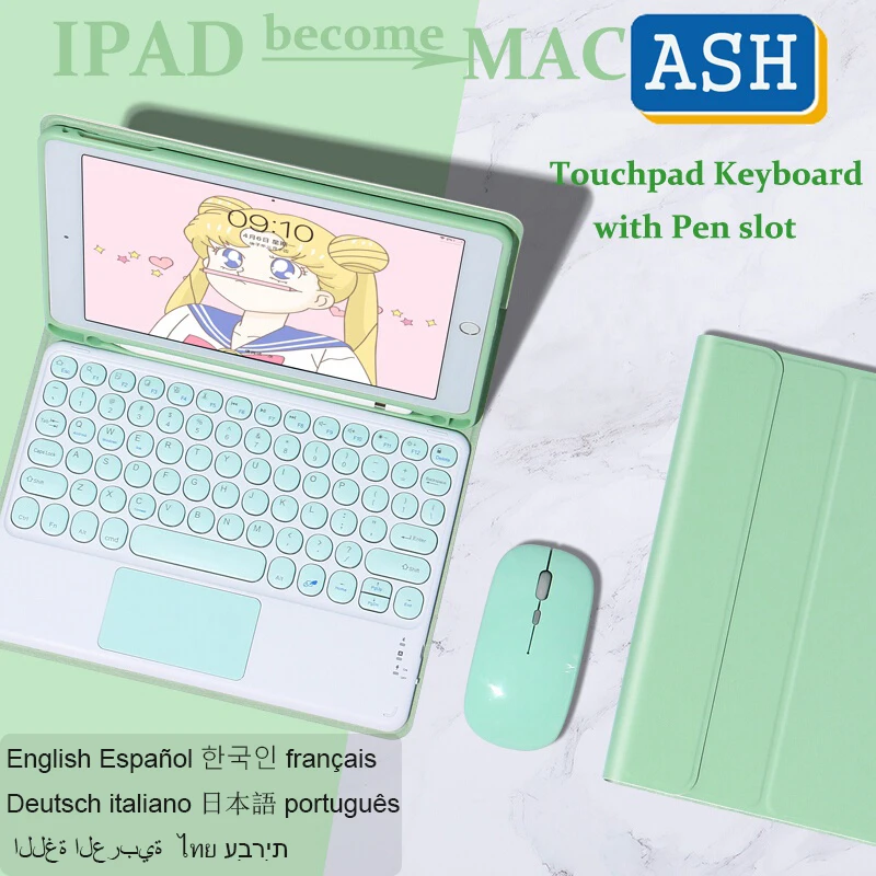 

ASH Wireless Bluetooth Keyboard Case for iPad 10.2 9th 8th 7th Pro 11 2021 Air 4 3 2 1 9.7 5th 6th Gen Touchpad Leather Cover