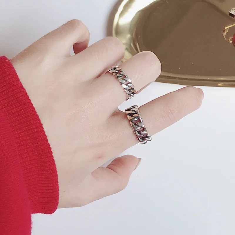 Винтажная Серебряная толстая цепочка полый регулируемый палец Женская