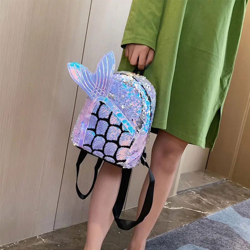 Шикарный Блестящий хвост русалки маленький закрывающийся на молнию рюкзак для